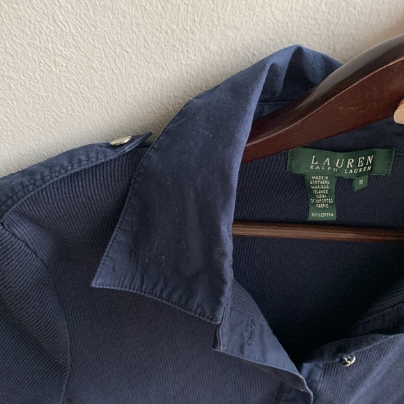 3-/$20 Lauren Ralph Lauren Navy Blue Ribbed Polo Top size Medium - Picture 4 of 5
